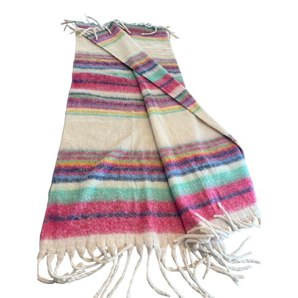Free People Skye Stripe Fringe Throw Blanket Pink Cream Blue - Picture 5 of 10